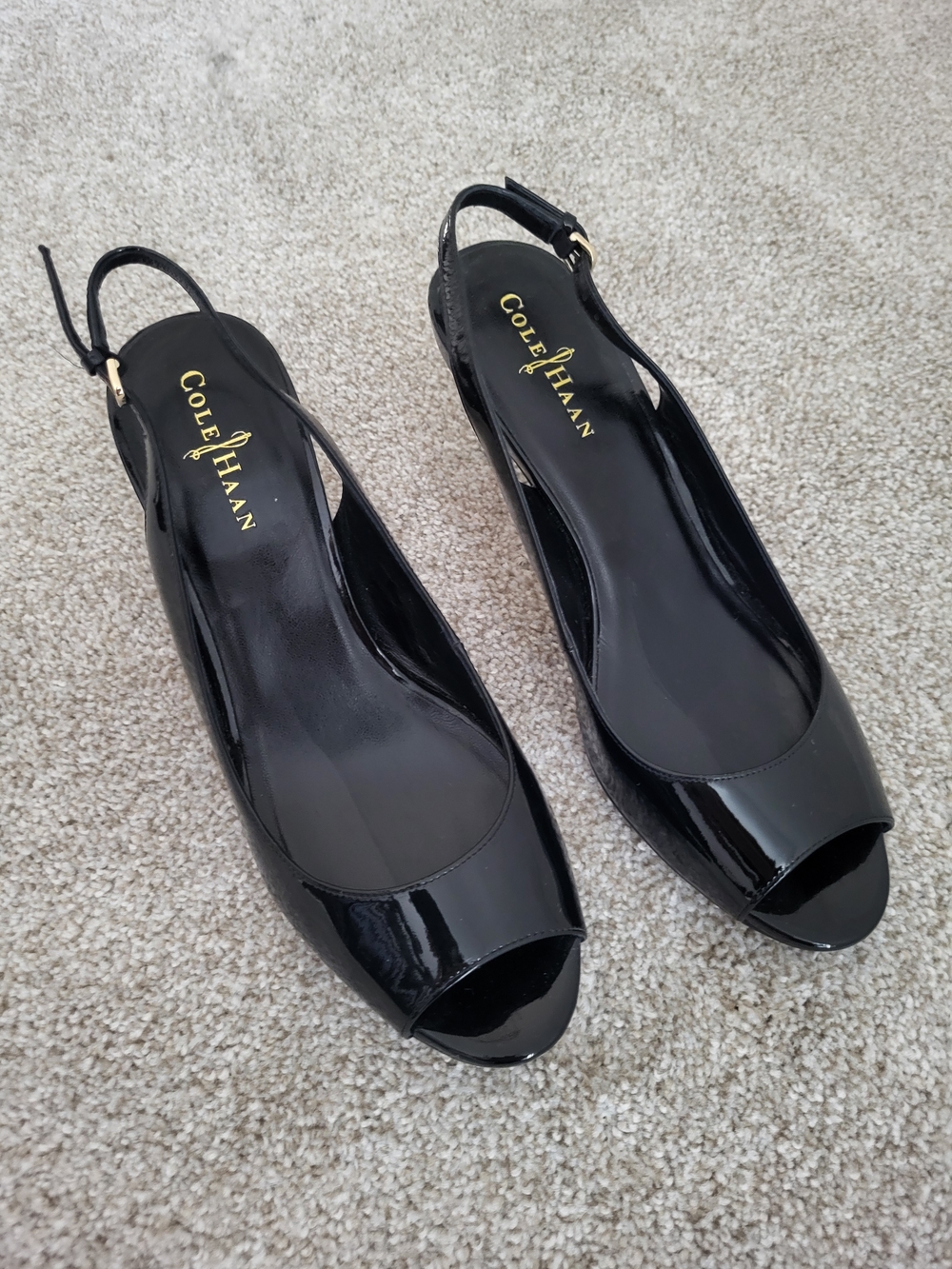 Cole Haan Nike Air Black Patent Leather Slingback Peep-Toe Heels 8